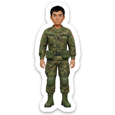 Filipino soldier bdu camo with green combat boots no plate carrier and belt knee pads sticker