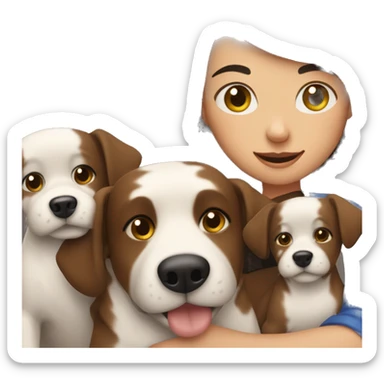 One brunette girl hugging three dogs  sticker