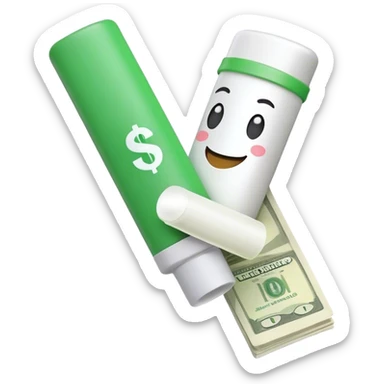 a smiling glue stick holding a banknote sticker