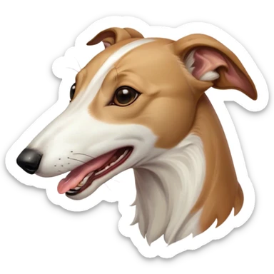 Cinematic Cute Yawning White and Brown Greyhound Portrait Emoji, Head tilted slightly with a dramatic, wide-open yawn, showcasing a pristine white Fur with bold brown markings, floppy ears slightly drooping, round eyes barely open in drowsy contentment, Simplified yet irresistibly adorable features, highly detailed, glowing with a soft, cozy glow, high shine, relaxed yet expressive, stylized with a touch of whimsy, bright and endearing, soft glowing outline, capturing the essence of a sleepy yet affectionate companion, so drowsy it feels like it could stretch out of the screen and curl up for a nap! sticker