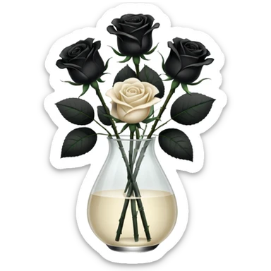 Black and ivory roses in transparent vase sticker