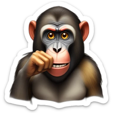 Funny Mandrill with a human look putting his index finger in his nose sticker