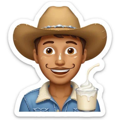Happy Cowboy with white yogurt all over face and dripping sticker