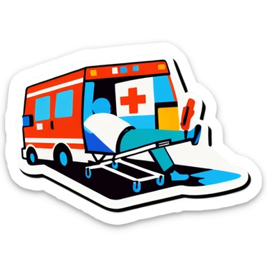 A doctor laying underneath an ambulance fixing sticker