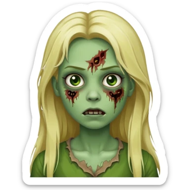 girl zombie with blonde long hair green skin and with no angry face sticker