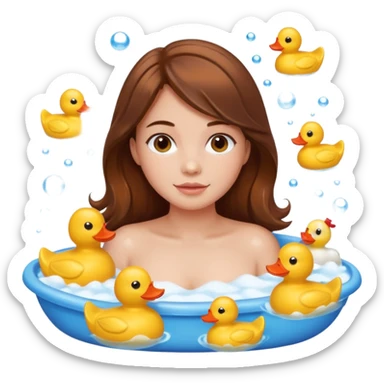 bath, food, toys, brown hair girl sticker