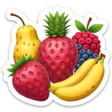 strawberry, blueberry, raspberry, banana, mango, pineapple pink lady apple playing sticker
