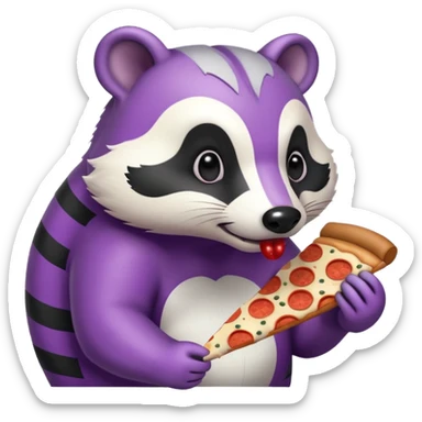 badger eating pizza purple and white sticker