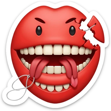 A mouth with a broken string instead of a tongue sticker