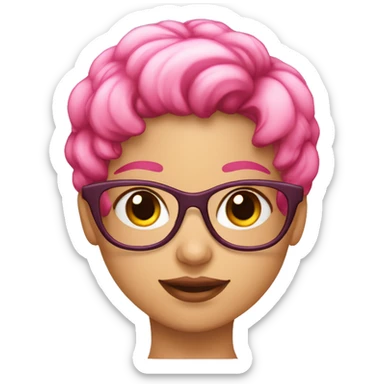 Niña con lentes rosado transparente, pelo corto, ojos marrones  sticker