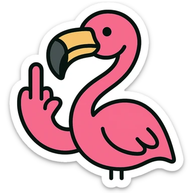 flamingo showing middle finger, colorful icon sticker