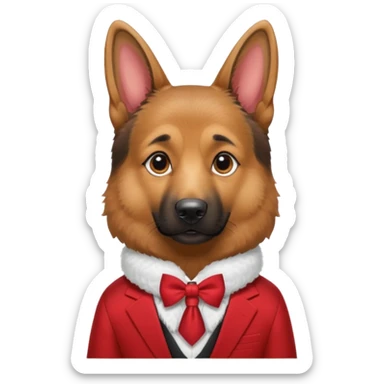German ShepherdDog with NeckBow in red suit. sticker