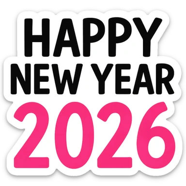 Happy New Year 2026 year black and pink text, remove background sticker