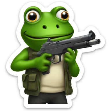 A frog holding a. Gun sticker