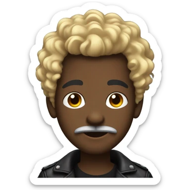 smug looking darkskin boy in leather jacket with blonde curly hair and mustache and beard and multiple ear piercings  sticker