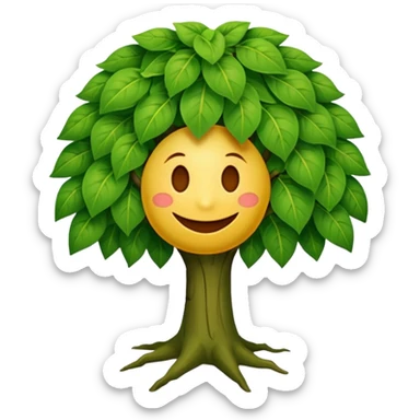 árbol con hojas verdes y una carita sonriente sticker