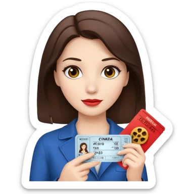 a women White and brunette and her cinéma ticket  sticker