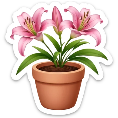 pink lily flowers in a clay pot sticker