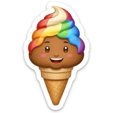 Poop emoji farting rainbows eating ice cream sticker