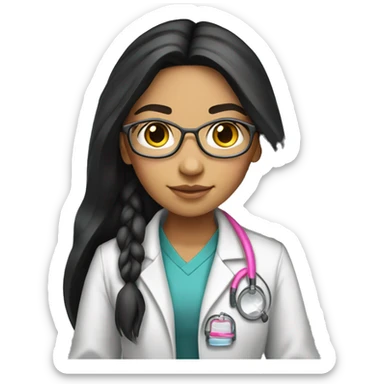  young beautiful Native American  female idol scientist with long black hair with pink accents sticker