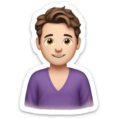 1boy tom holland very short hair wearing a purple maternity dress flat chest pregnant big belly holding his belly smiling closed eyes male cute sticker