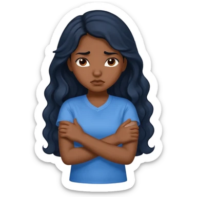Hispanic girl with dark, long, wavy hair crossing her arms and pouting sticker