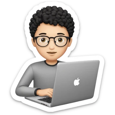 A young boy DEVELOPER WITH A laptop, black curly short hair, wearing glasses, a thin goatee, his skin is asian

Add the word "PIF" floating around him sticker