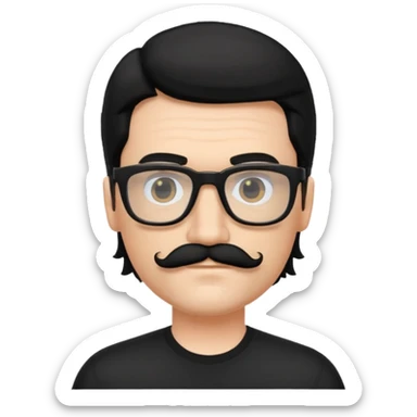 White man with black mullet and mustache wearing black glasses  sticker