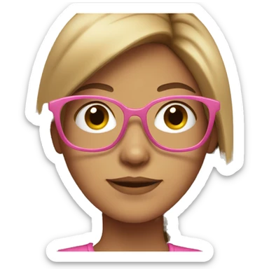 Girl with light brown hair and pink glasses sticker