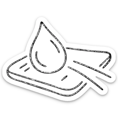 hand-drawn outlined icon of a light blue or silver water droplet sliding on glossy black paint of a high-end vehicle, subtle repellent effect with lines, clean and modern sticker