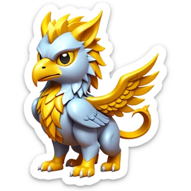 Clash of Clans aesthetic: Cinematic fierce lightning gryphon Beast Emoji, rendered in a 3D vector-style similar to standard emojis with minimal shading and bold, simplified shapes. A compact, isometric mythical creature with wild, majestic features and fierce yet endearing eyes, softly glowing with a primal enchanted charm. Simplified yet unmistakably iconic, highly detailed and consistent, glowing with a soft radiant shine and high polish. Stylized with a touch of mythical wildness and a soft glowing outline, capturing the essence of a legendary beast with a friendly, playful allure! sticker