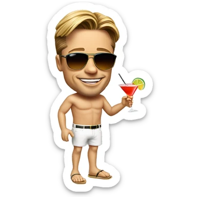 Brad Pitt with sunglass and an Cocktail in his Hand (complett Body)with Holiday vibes (from Head to foot) sticker