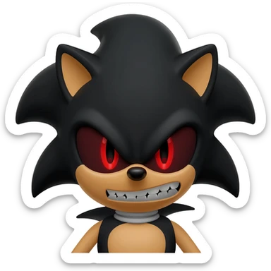 sonic exe, sharp evil teeth, pitch black eyes, red pupils, evil sticker
