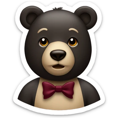 Black and beige bear with a burgundy bow sticker