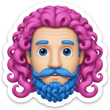 man with verycurly long blue hair pink big mustache  sticker