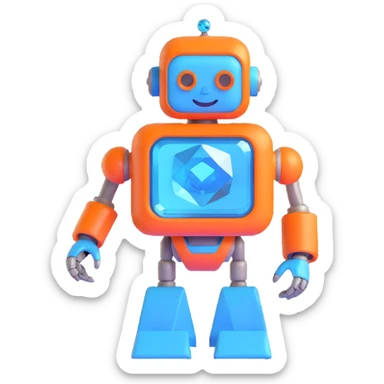 smiling robot and a large blue diamond with enhanced details sticker