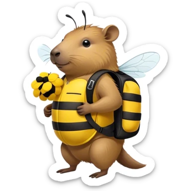capybara wearing a bumble bee backpack  sticker