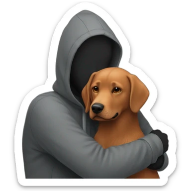 a slender man wear grey hoodie with and have a red beard hugging a black Labrador sticker