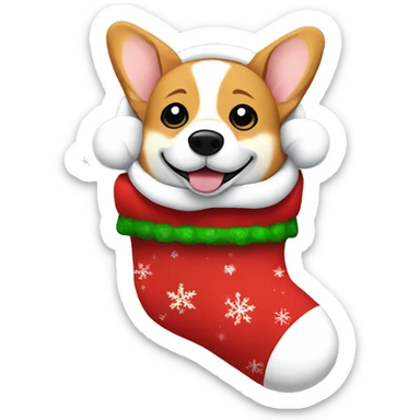 Sleepy corgi in a festive stocking, with its head peeking out, ready for Christmas morning sticker