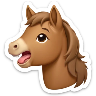 Cinematic Cute Yawning Brown Welsh Pony Portrait Emoji, Head tilted slightly with a dramatic, wide-open yawn, showcasing a sturdy, brown-colored form with softly drooping ears and sleepy, half-closed eyes, Simplified yet irresistibly adorable features, highly detailed, glowing with a soft, cozy earthy glow, high shine, relaxed yet expressive, stylized with a dash of rustic charm, soft glowing outline, capturing the essence of a drowsy yet affectionate brown Welsh pony that appears ready to stretch and yawn its way off the screen! sticker