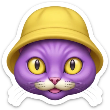 purple alien cat with no fur and yellow hat sticker