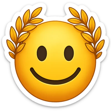 yellow face with golden laurel crown emoji, digital illustration sticker