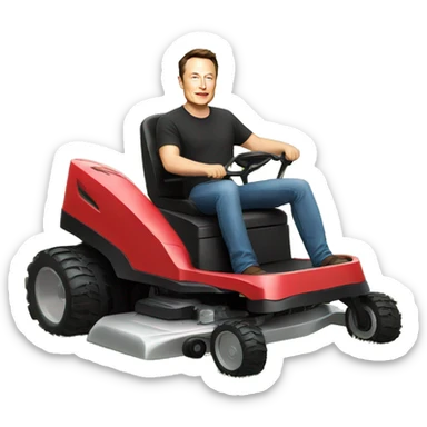 Elon musk on a lawn mower  sticker