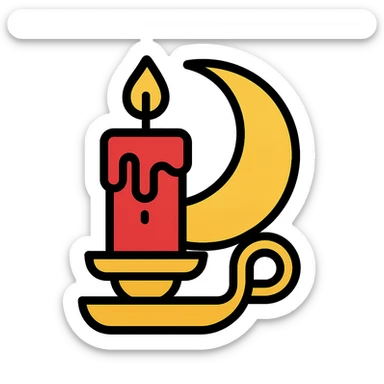 dripping red candle in a gold holder with a crescent moon in the background sticker