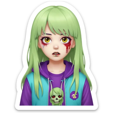  portrait-of-a-zombie-k-pop-idol,-wearing-a-stylish-streetwear-outfit-with-layered-colorful-clothing,-long-hair-with-bangs,-makeup,- sticker