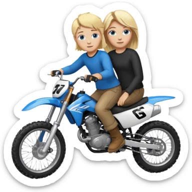 Mom and son blonde hair blue eyes with a rad and cool dirtbike sticker