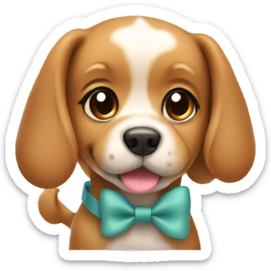 Make a cute light brown dog sitting with a bow on its head  sticker