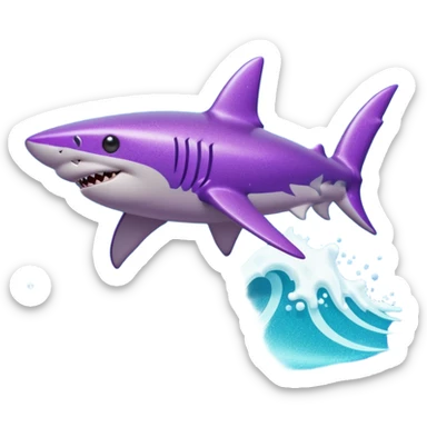 purple glitter shark on a cyan wave sticker