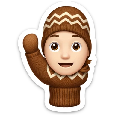 thumbs up fist in brown knit mitten with zig-zag beige pattern sticker