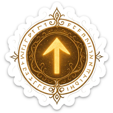 up arrow inside a circle, designed to look like a mystical talisman, intricate details, magical ornamentation, ornate, glowing, ancient runes sticker